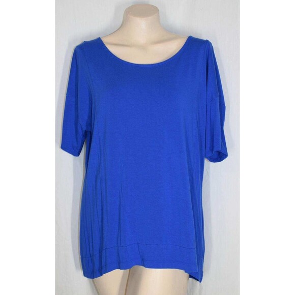 Chico's 2 L 12 14 Royal Blue Preston Pleated Back Short Sleeve Loose Fit Top - Picture 2 of 6